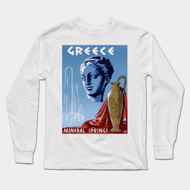 Vintage Travel Poster Greece Mineral Springs Long Sleeve T-Shirt by vintagetreasure